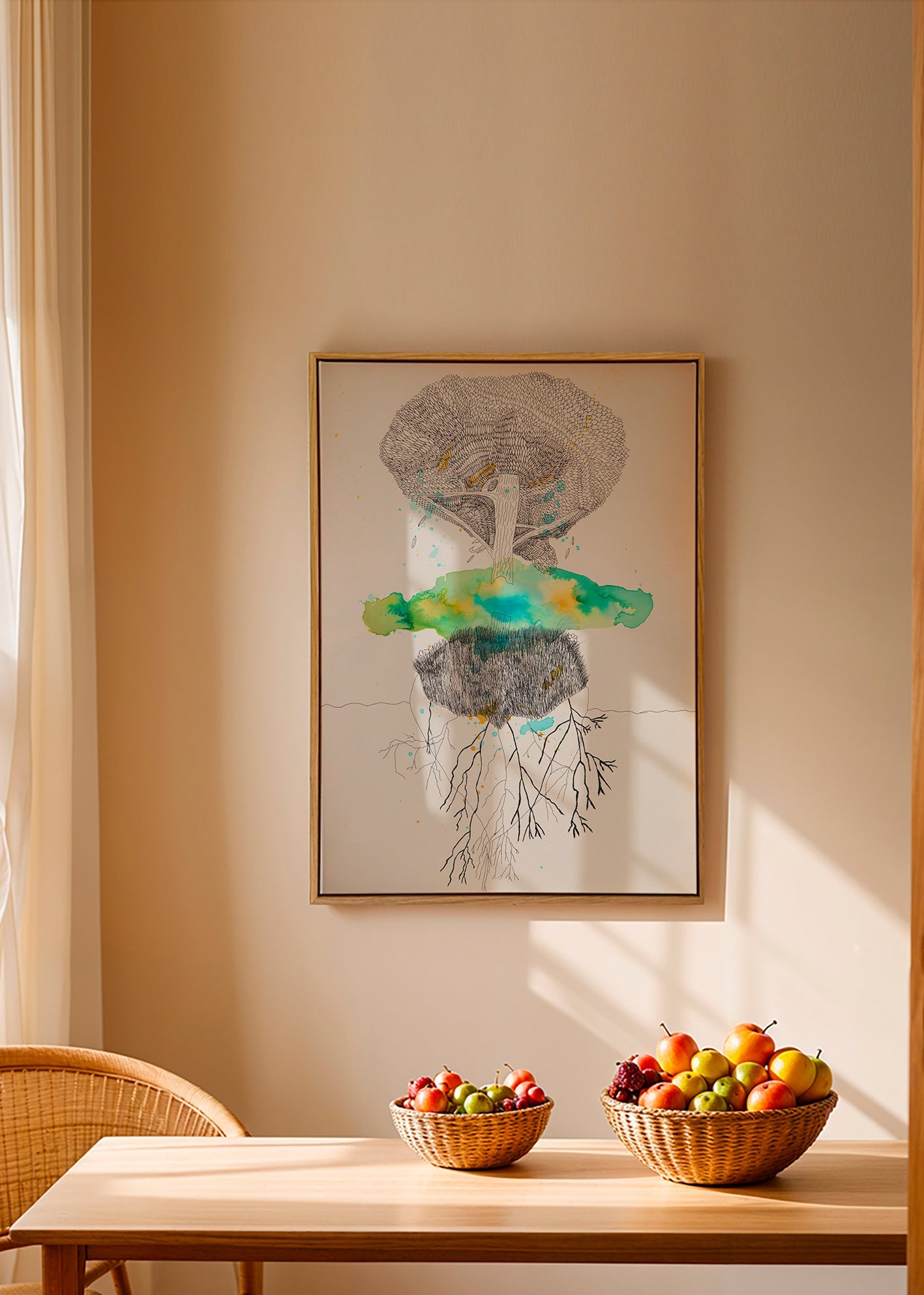 Botanische print boom en wortels in inkt en aquarel – Canvas2