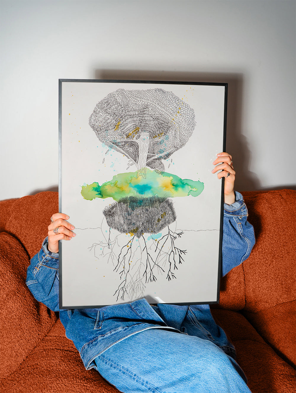 Botanische print boom en wortels in inkt en aquarel – Product2