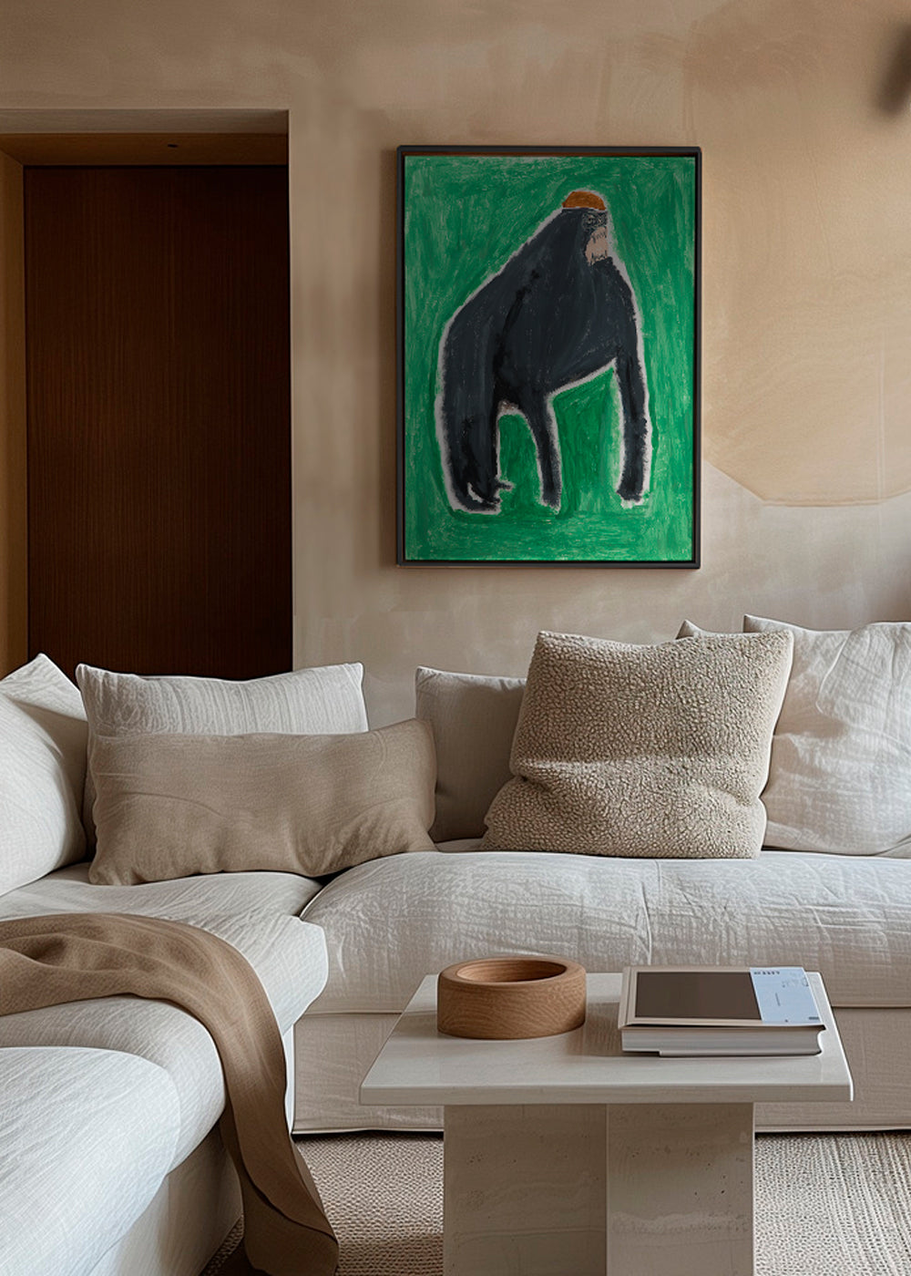 Dierkunst gorilla expressief op groen
