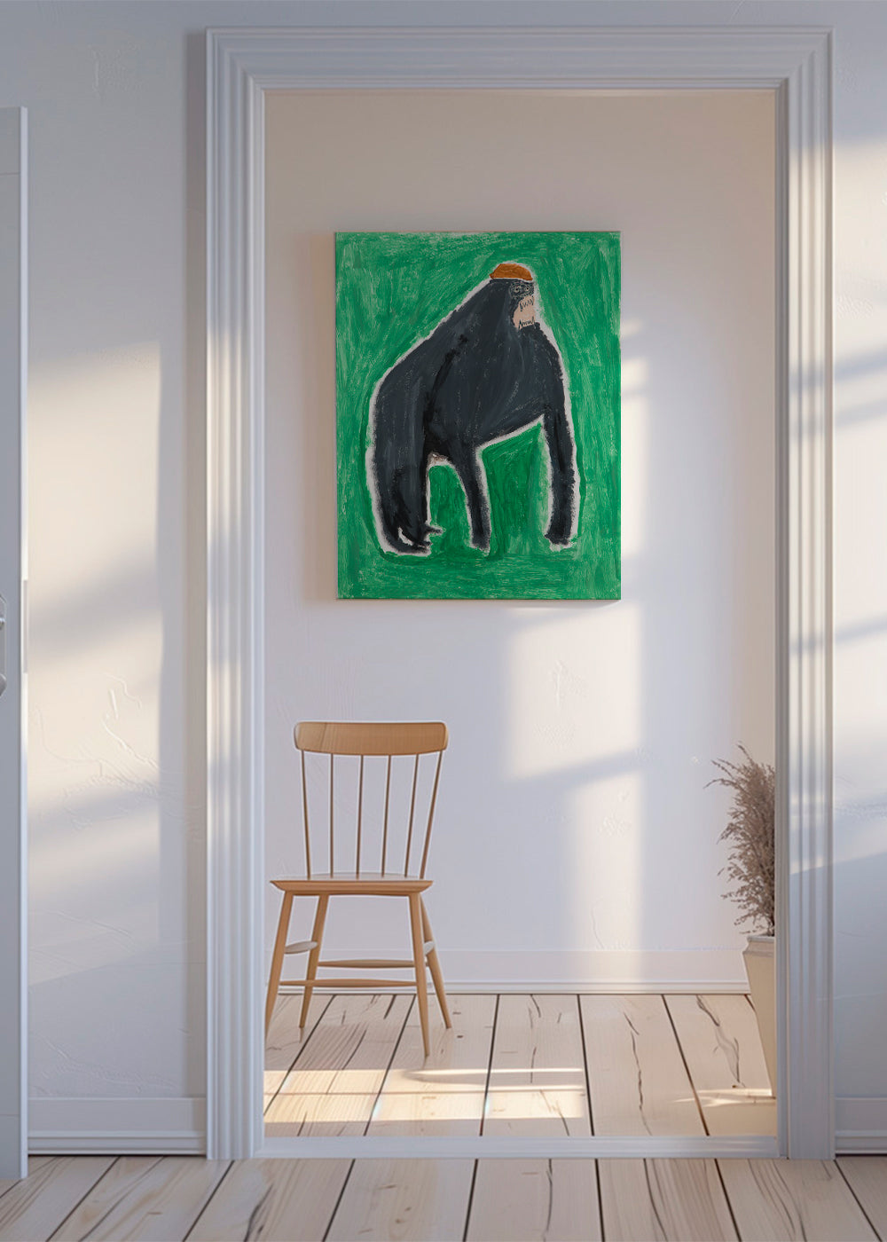 Dierkunst gorilla expressief op groen