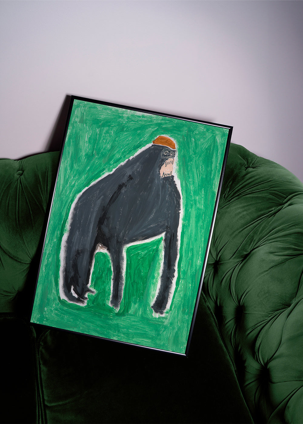 Dierkunst gorilla expressief op groen