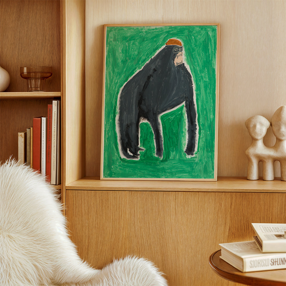 Dierkunst gorilla expressief op groen