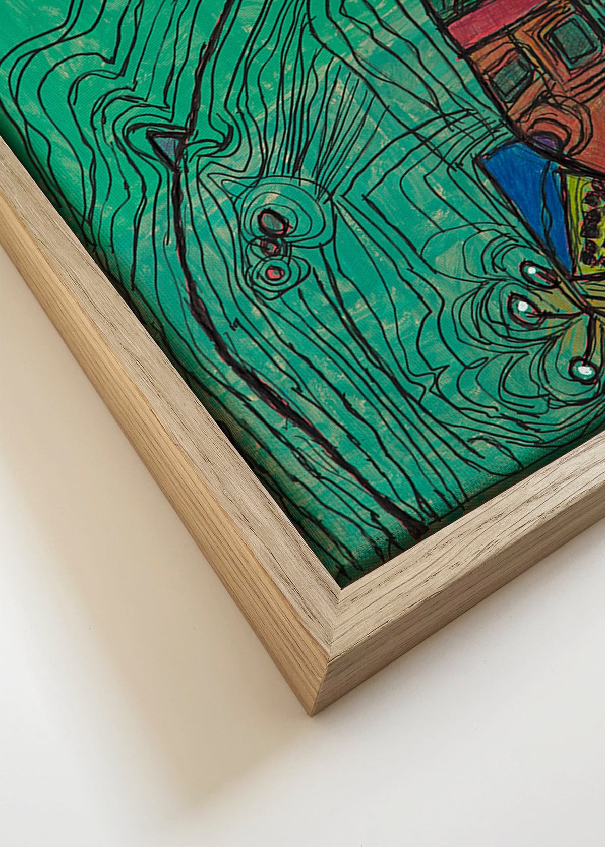 Speelse illustratie met figuur op groene achtergrond – Canvas detail