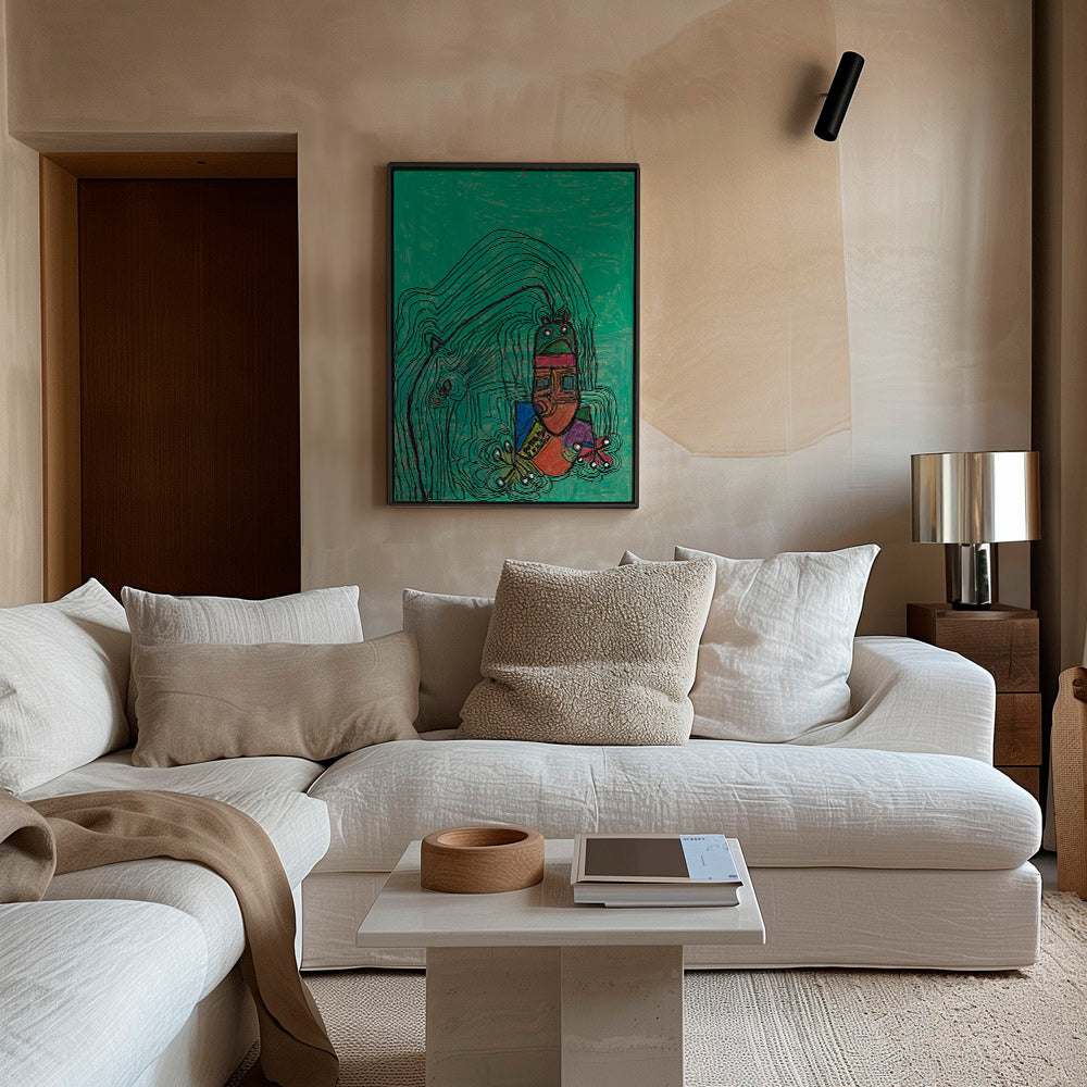 Speelse illustratie met figuur op groene achtergrond – Canvas1