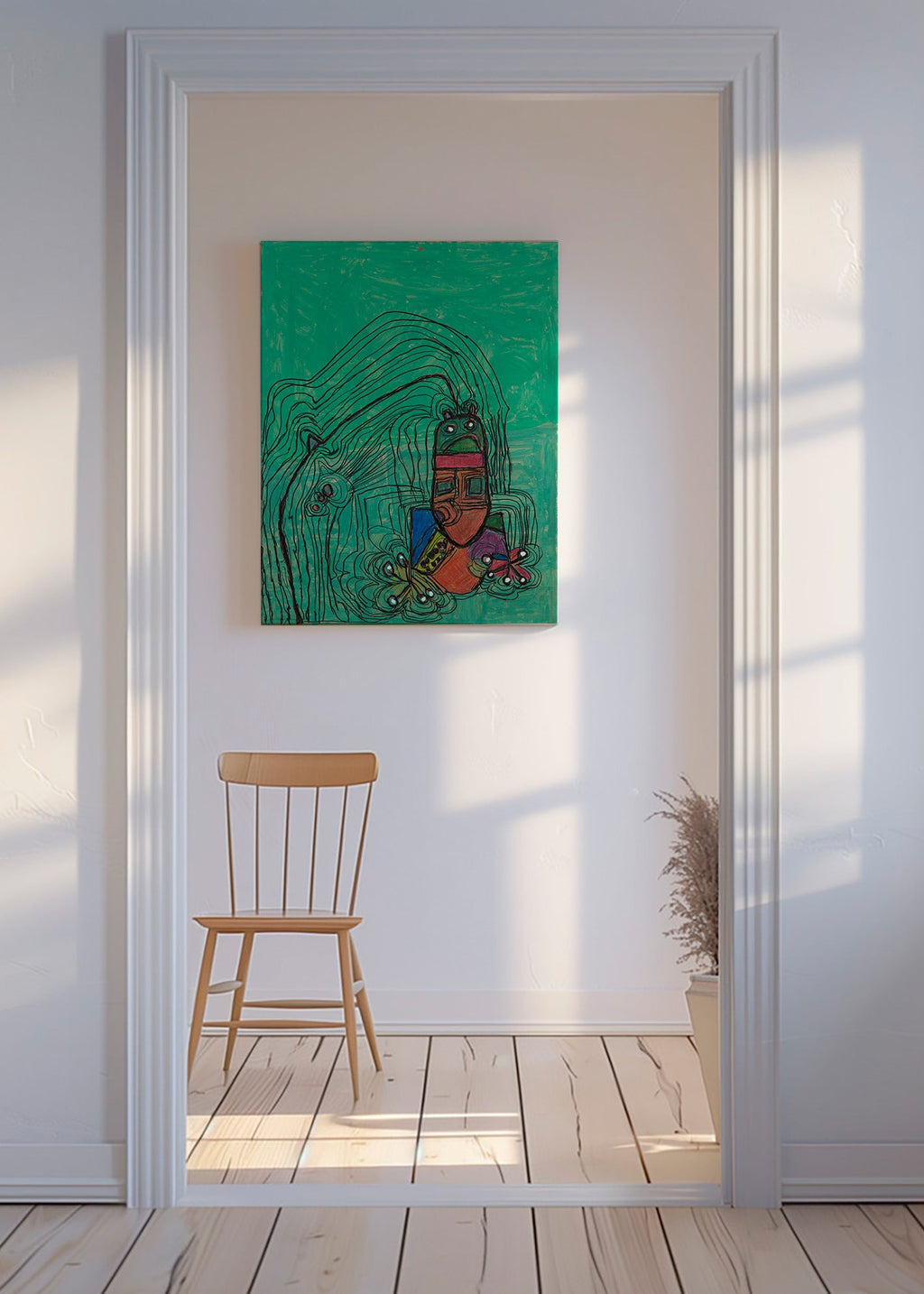 Speelse illustratie met figuur op groene achtergrond – Canvas