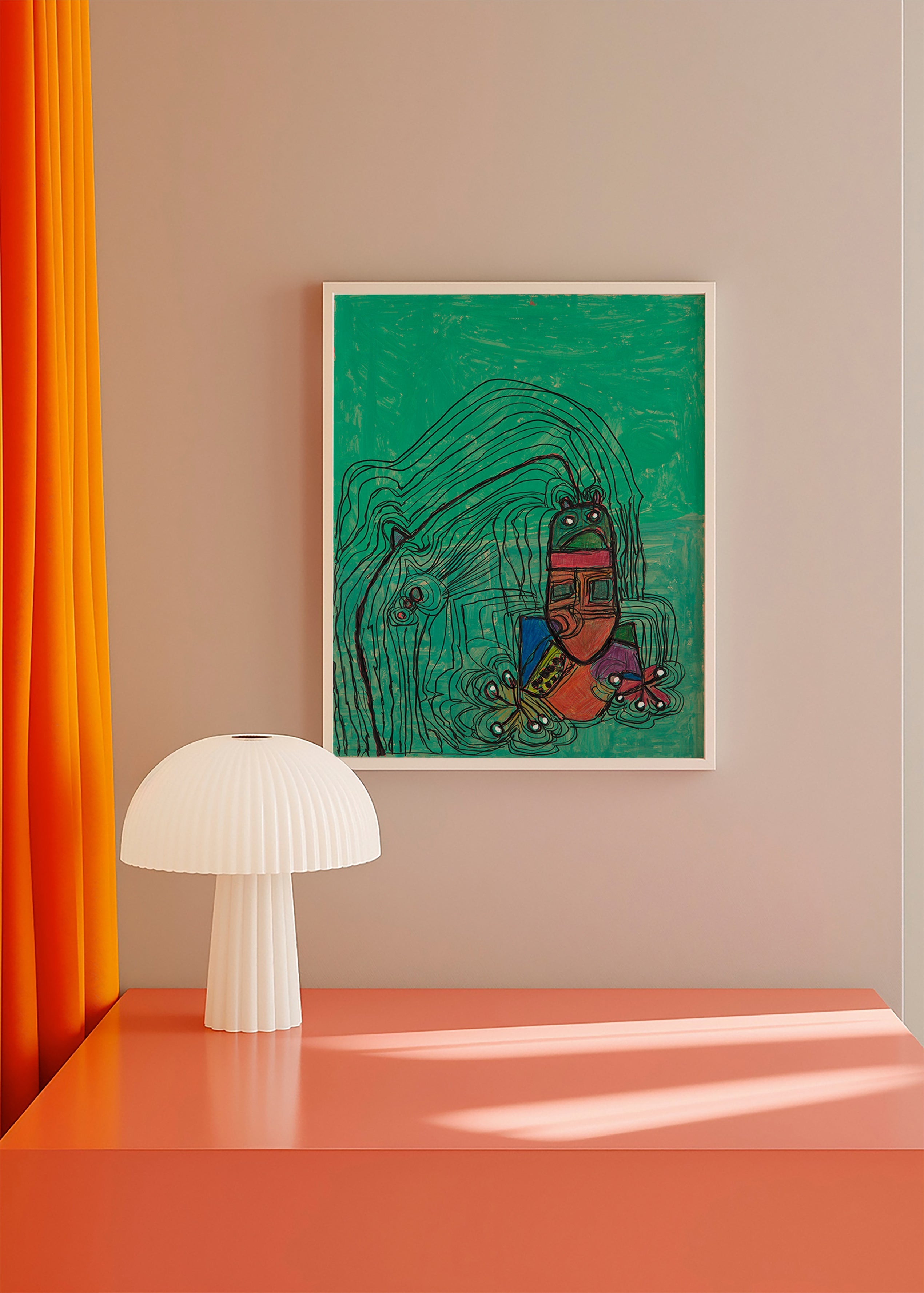 Speelse illustratie met figuur op groene achtergrond – Product1