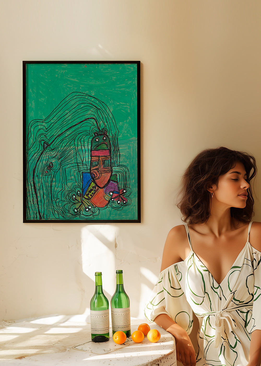 Speelse illustratie met figuur op groene achtergrond – Product2
