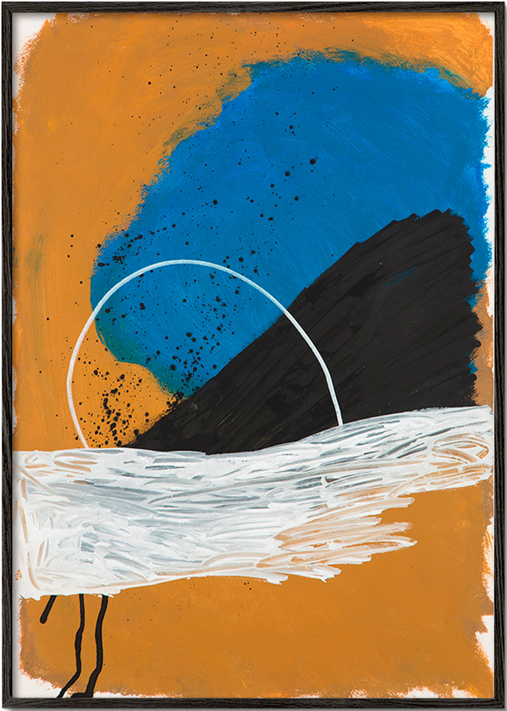 Abstracte afbeelding boog kust in oker en blauw – Black Frame
