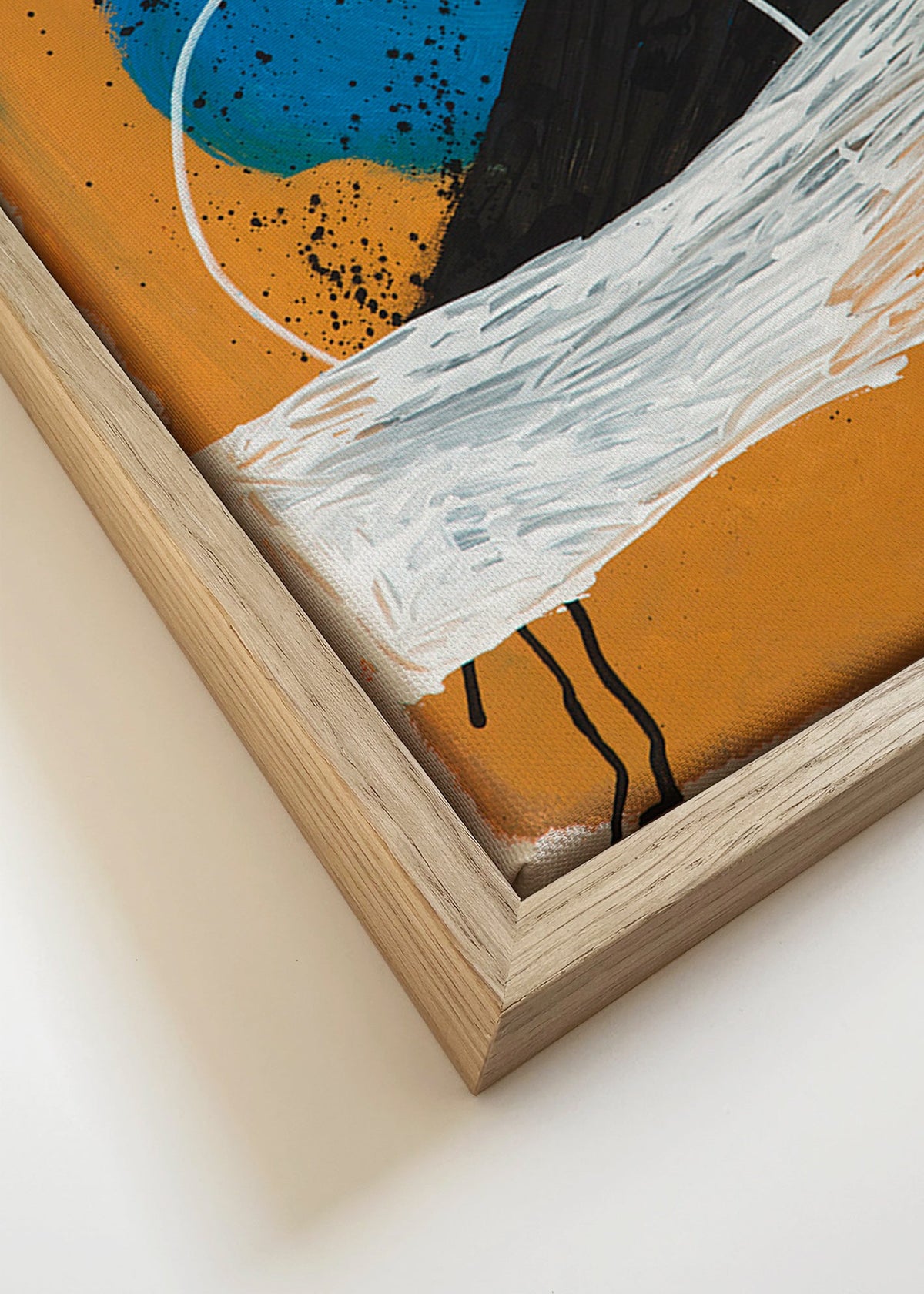 Abstracte afbeelding boog kust in oker en blauw – Canvas detail