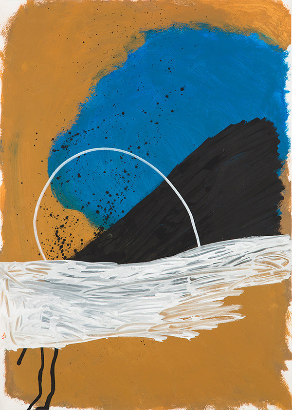 Abstracte afbeelding boog kust in oker en blauw