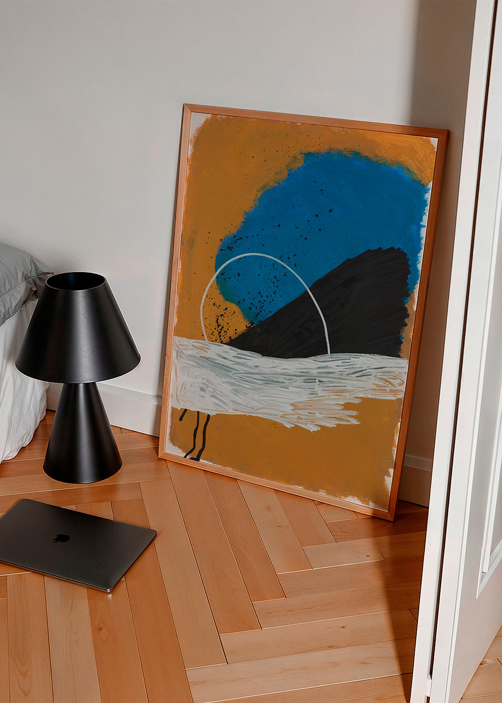 Abstracte afbeelding boog kust in oker en blauw – Product2