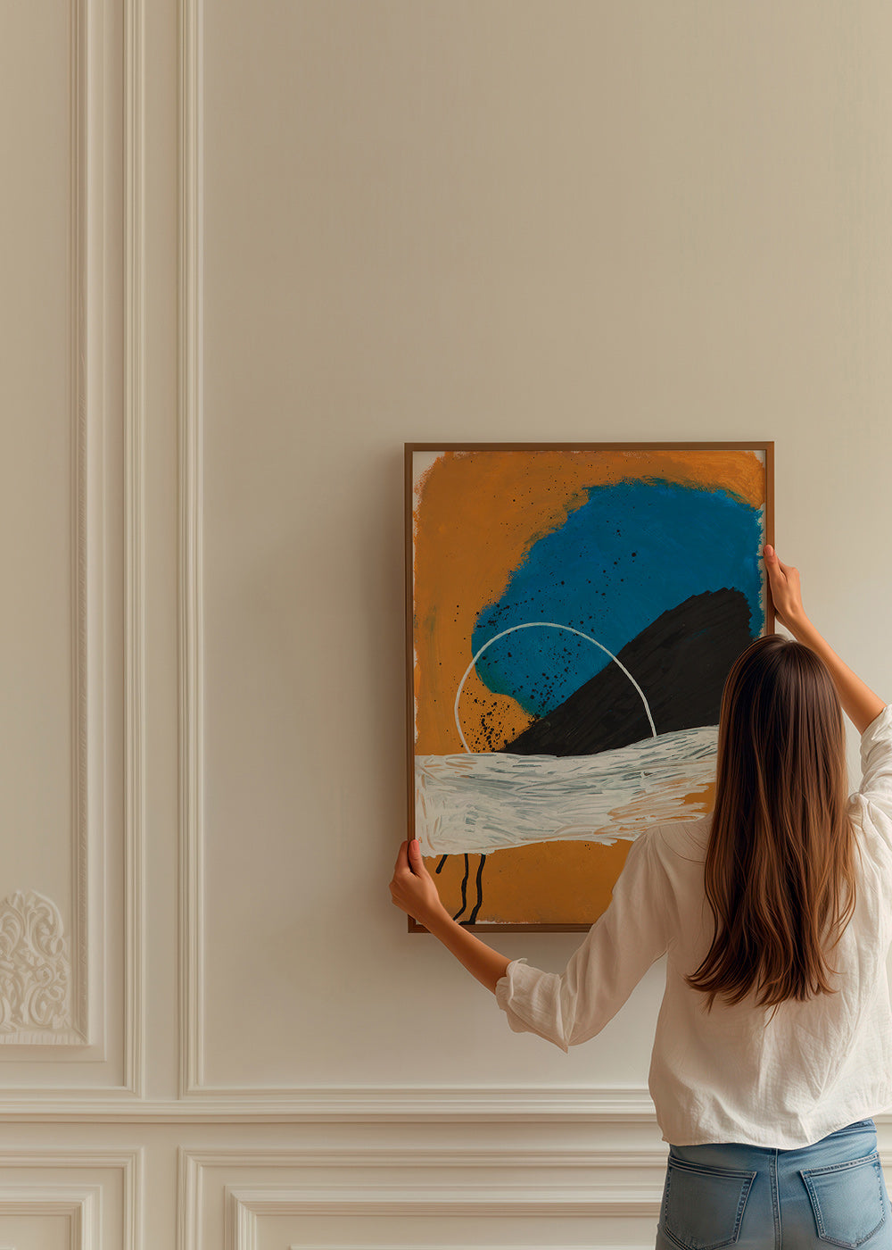 Abstracte afbeelding boog kust in oker en blauw – Product3