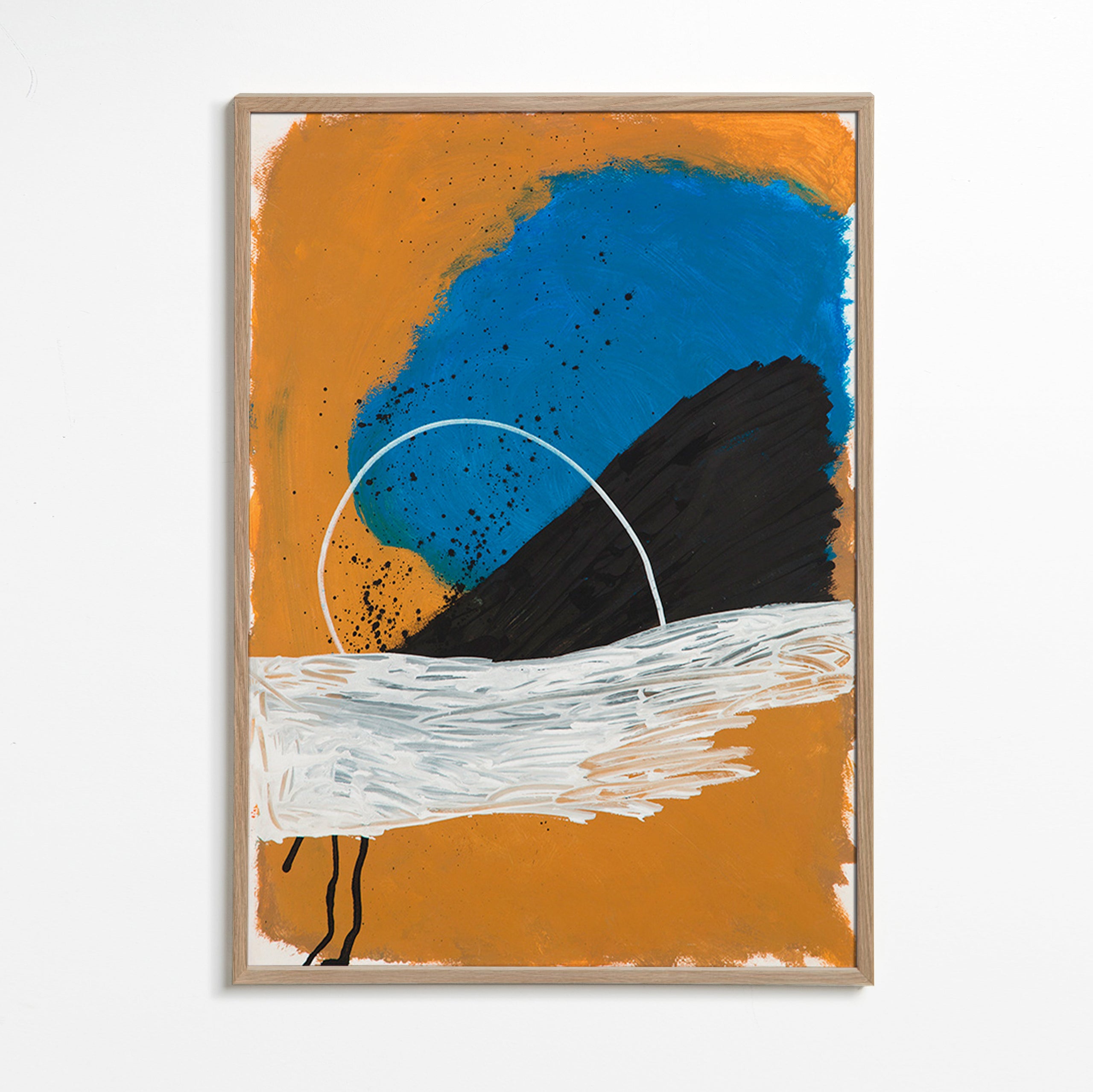 Abstracte afbeelding boog kust in oker en blauw – Oak Frame