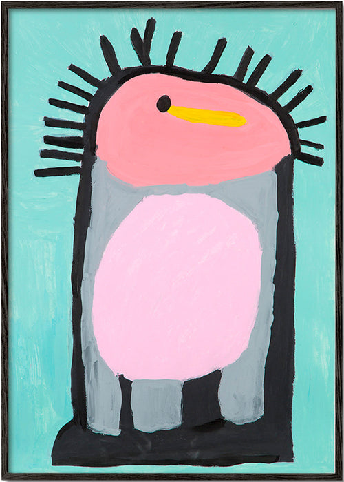 Kinderposter schattige roze pinguïn – Black Frame