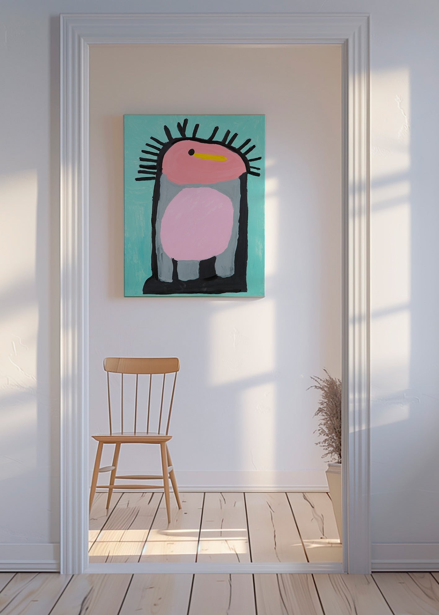 Kinderposter schattige roze pinguïn – Canvas