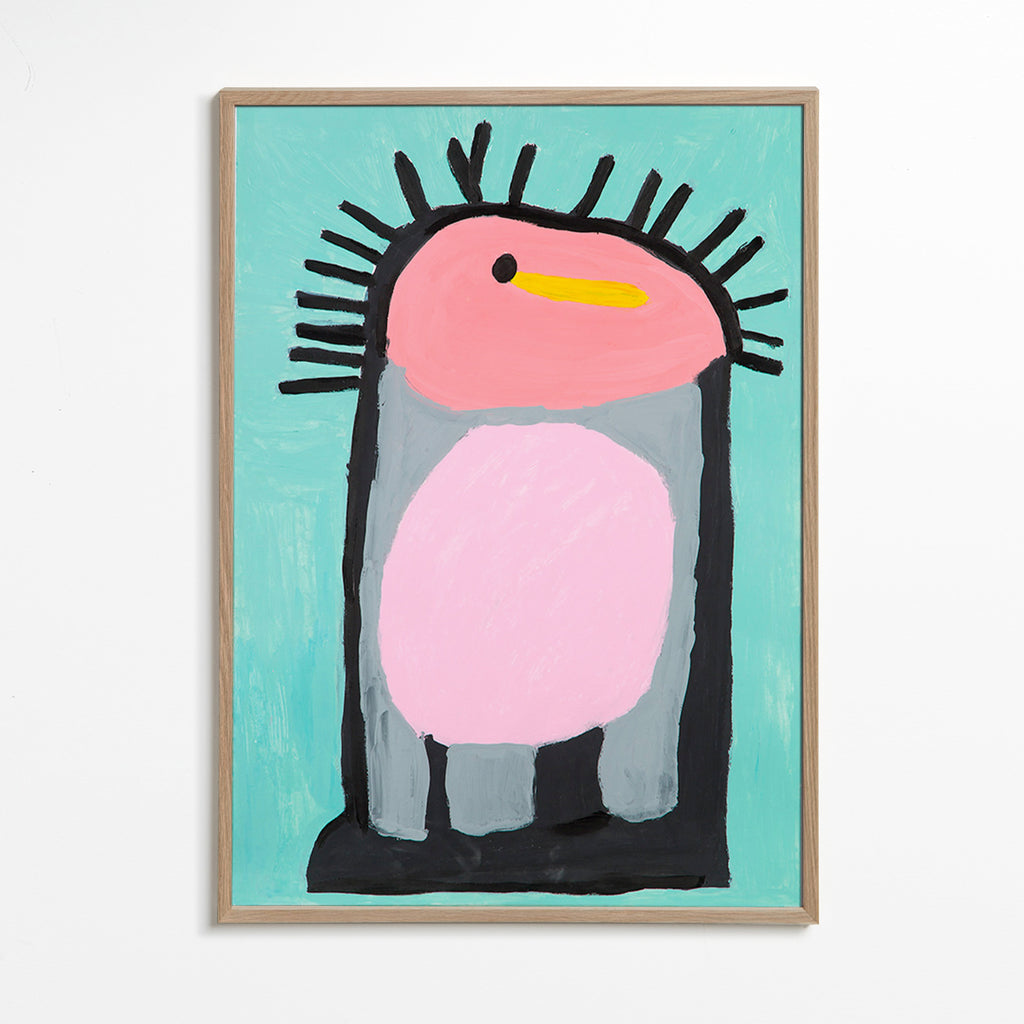 Kinderposter schattige roze pinguïn – Oak Frame