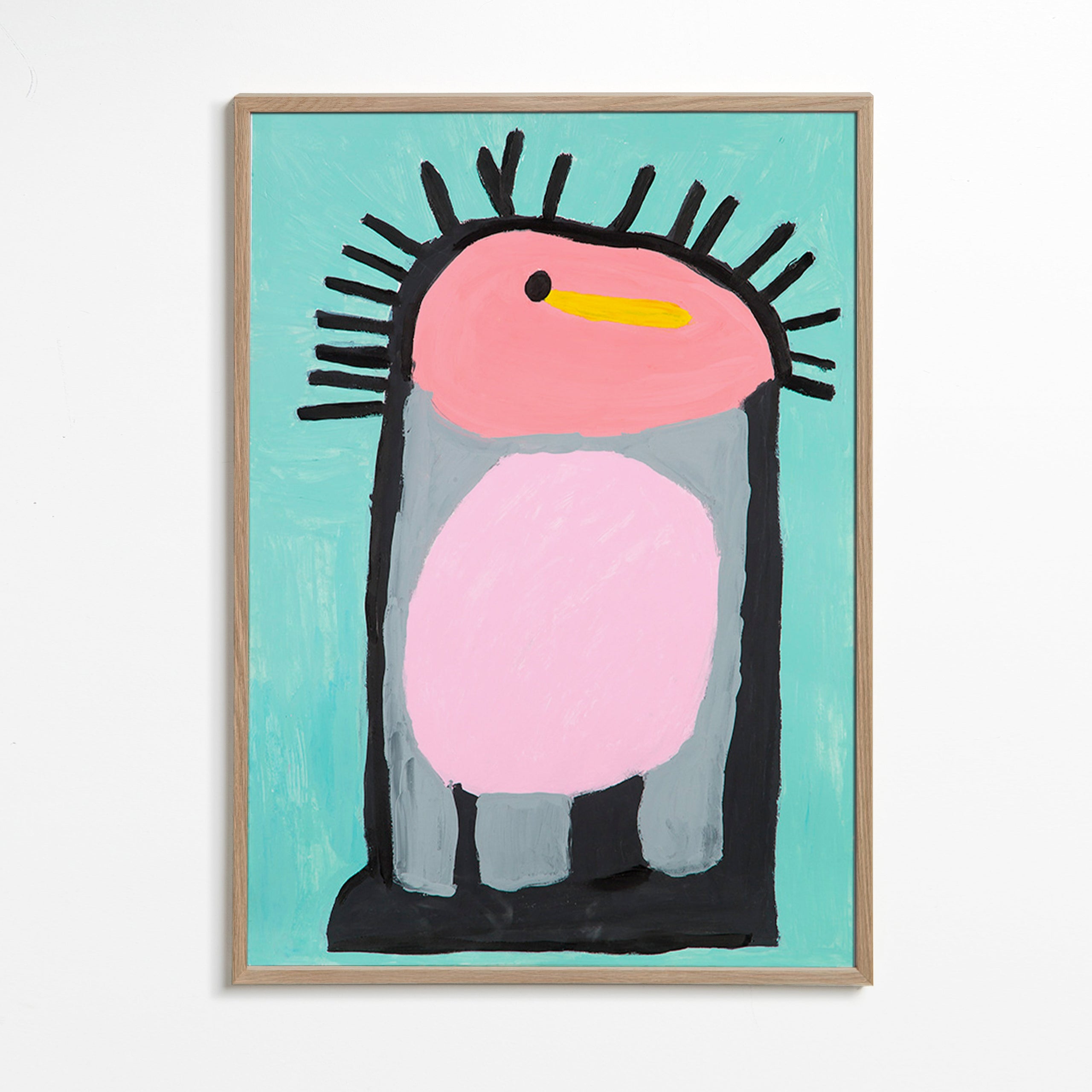 Kinderposter schattige roze pinguïn – Oak Frame