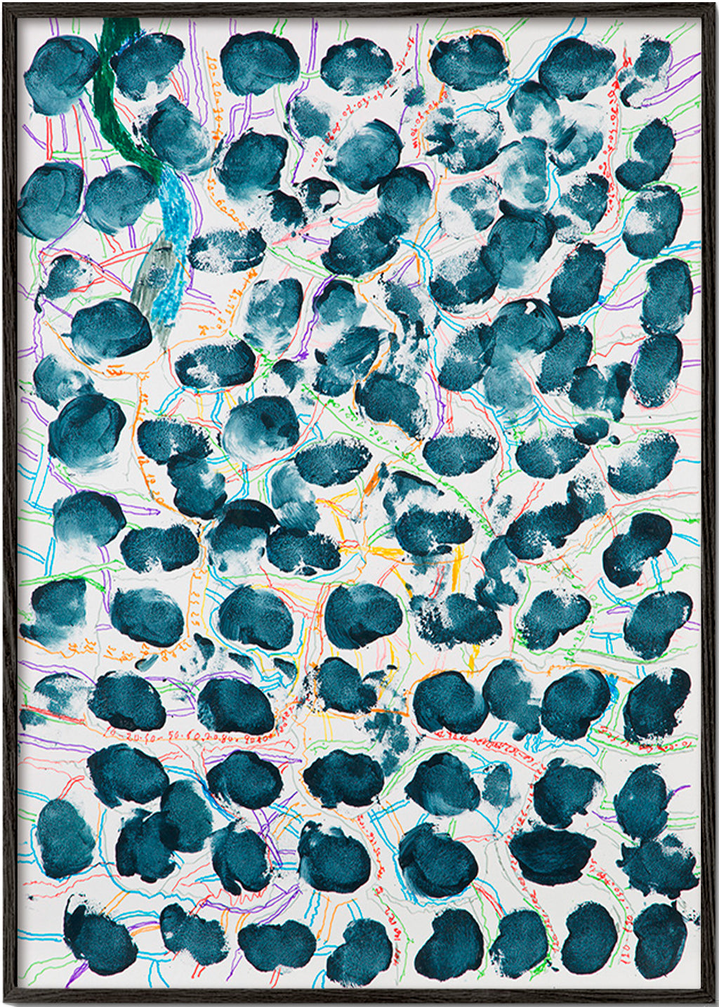 Abstract kunstwerk met donkerblauwe vlekken – Black Frame