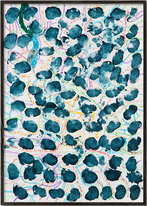 Abstract kunstwerk met donkerblauwe vlekken – Black Frame