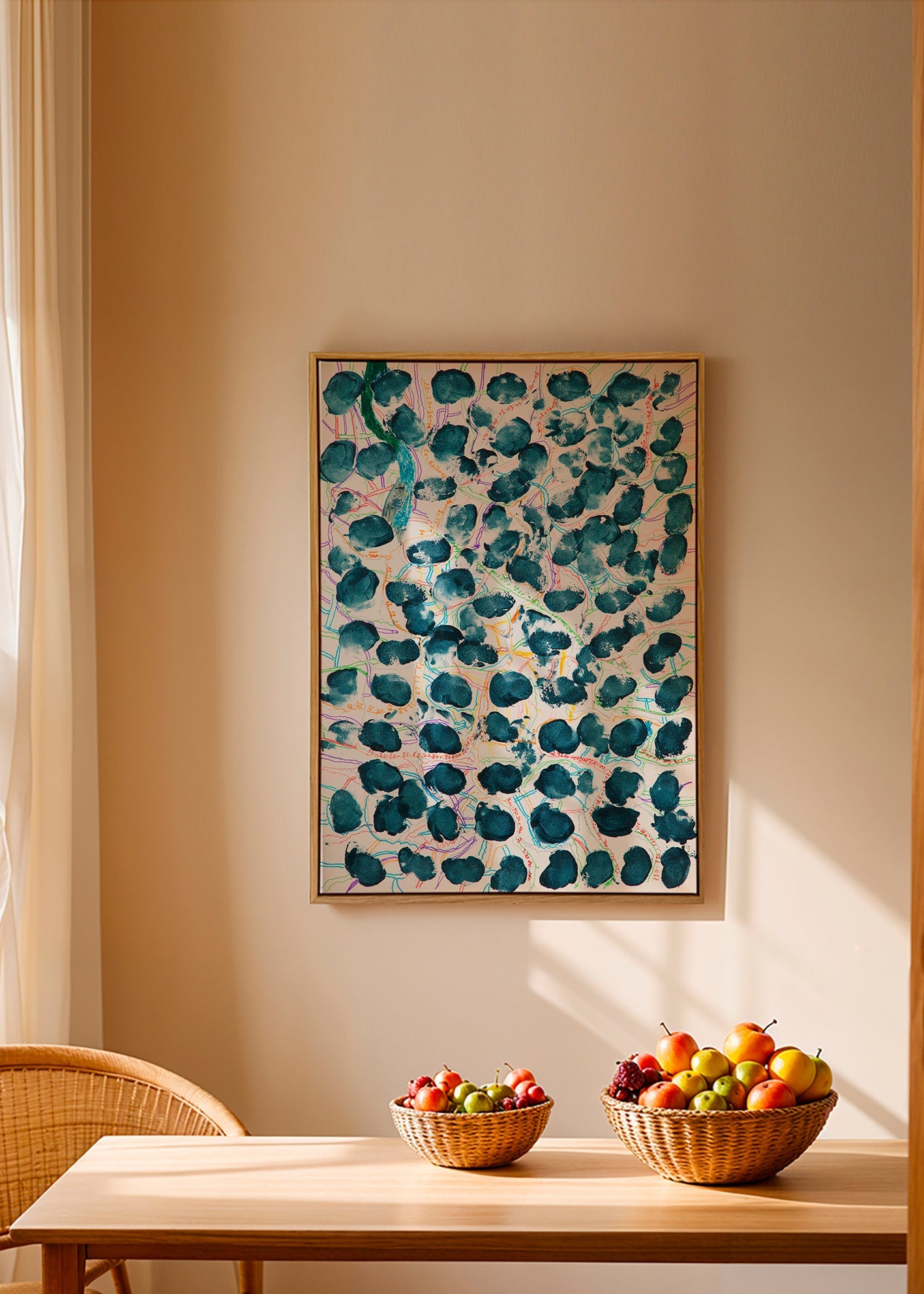 Abstract kunstwerk met donkerblauwe vlekken – Canvas2