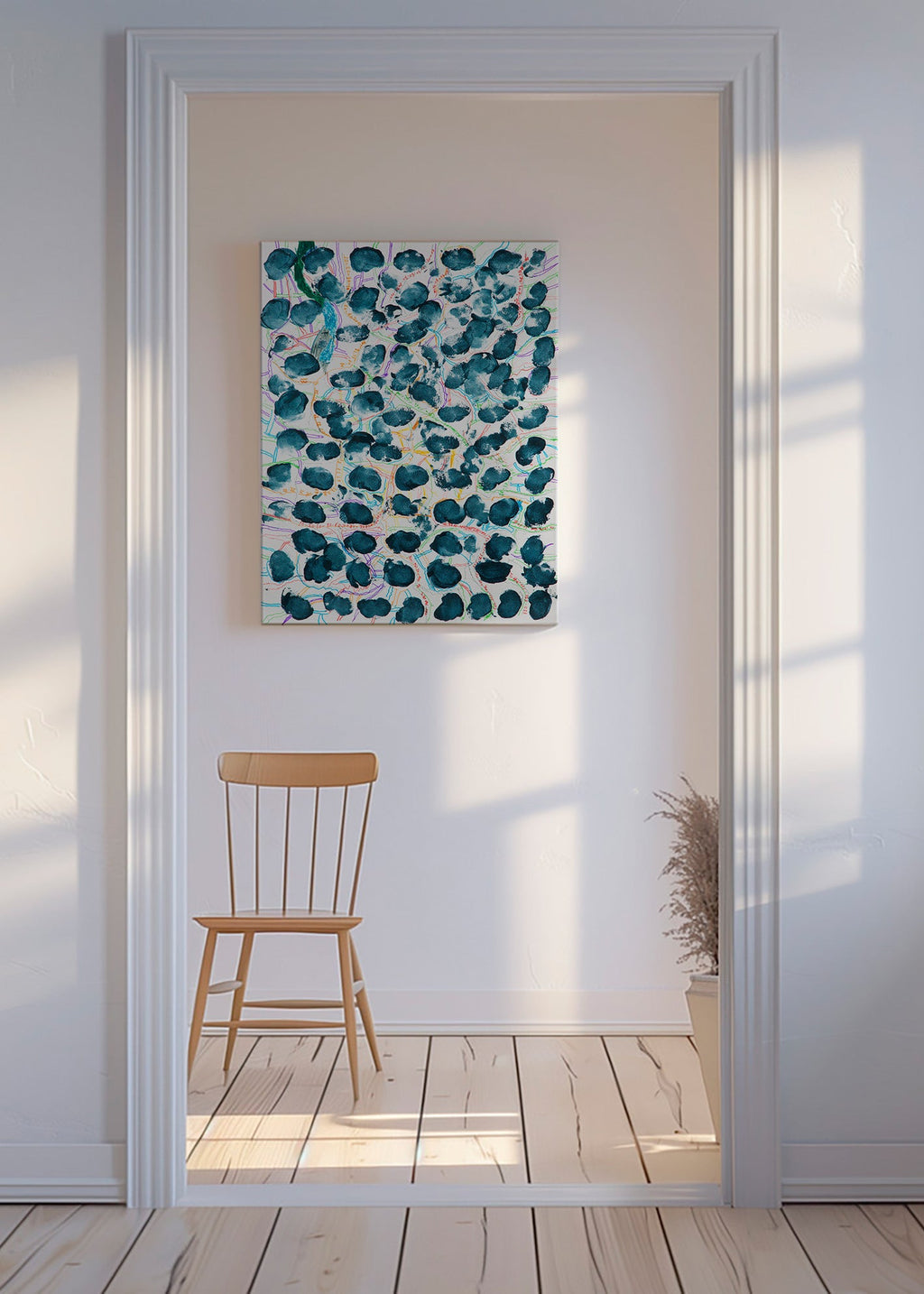 Abstract kunstwerk met donkerblauwe vlekken – Canvas