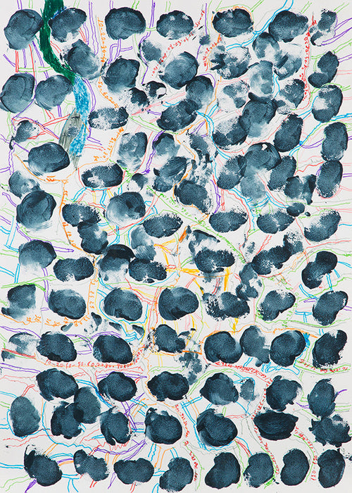 Abstract kunstwerk met donkerblauwe vlekken