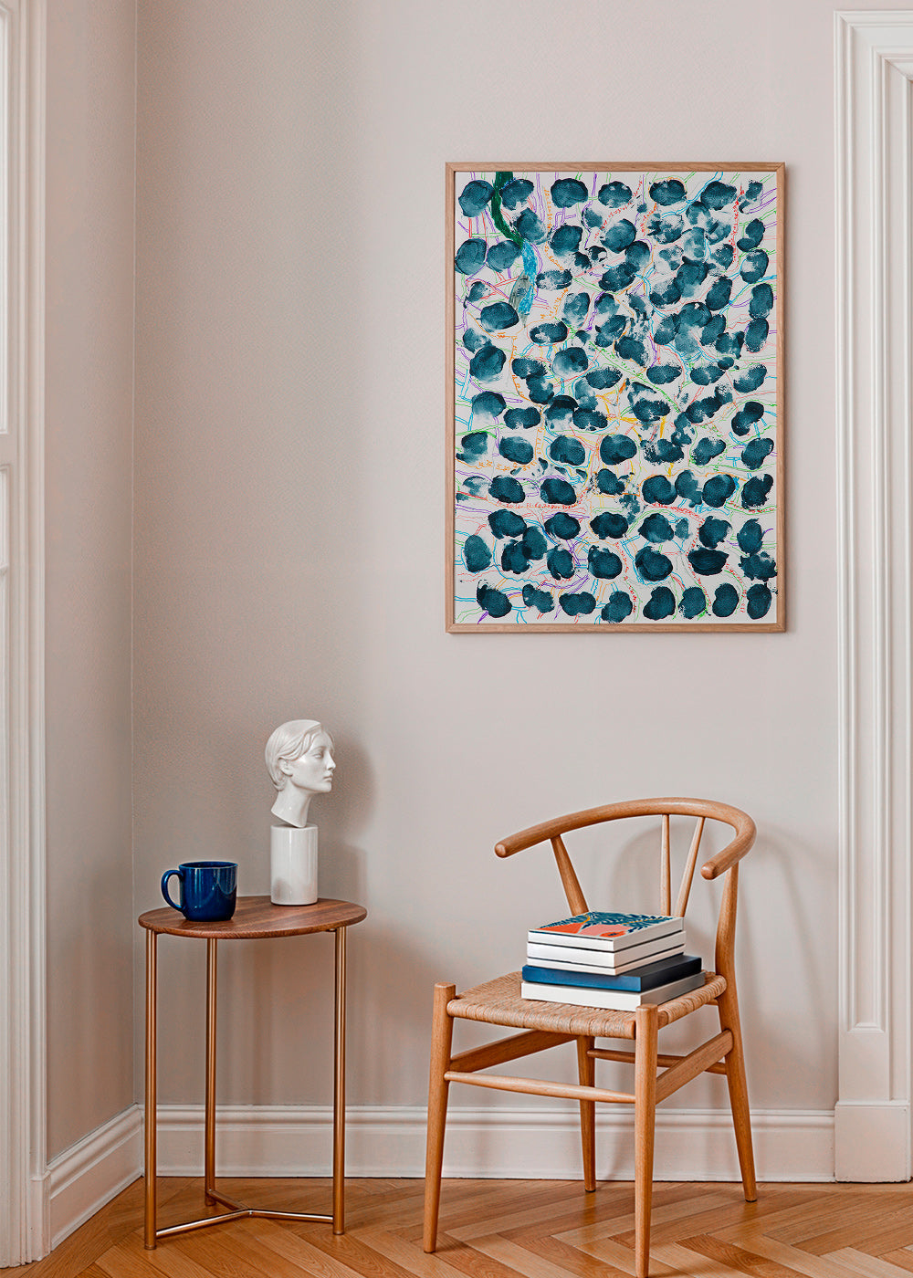 Abstract kunstwerk met donkerblauwe vlekken – Product2