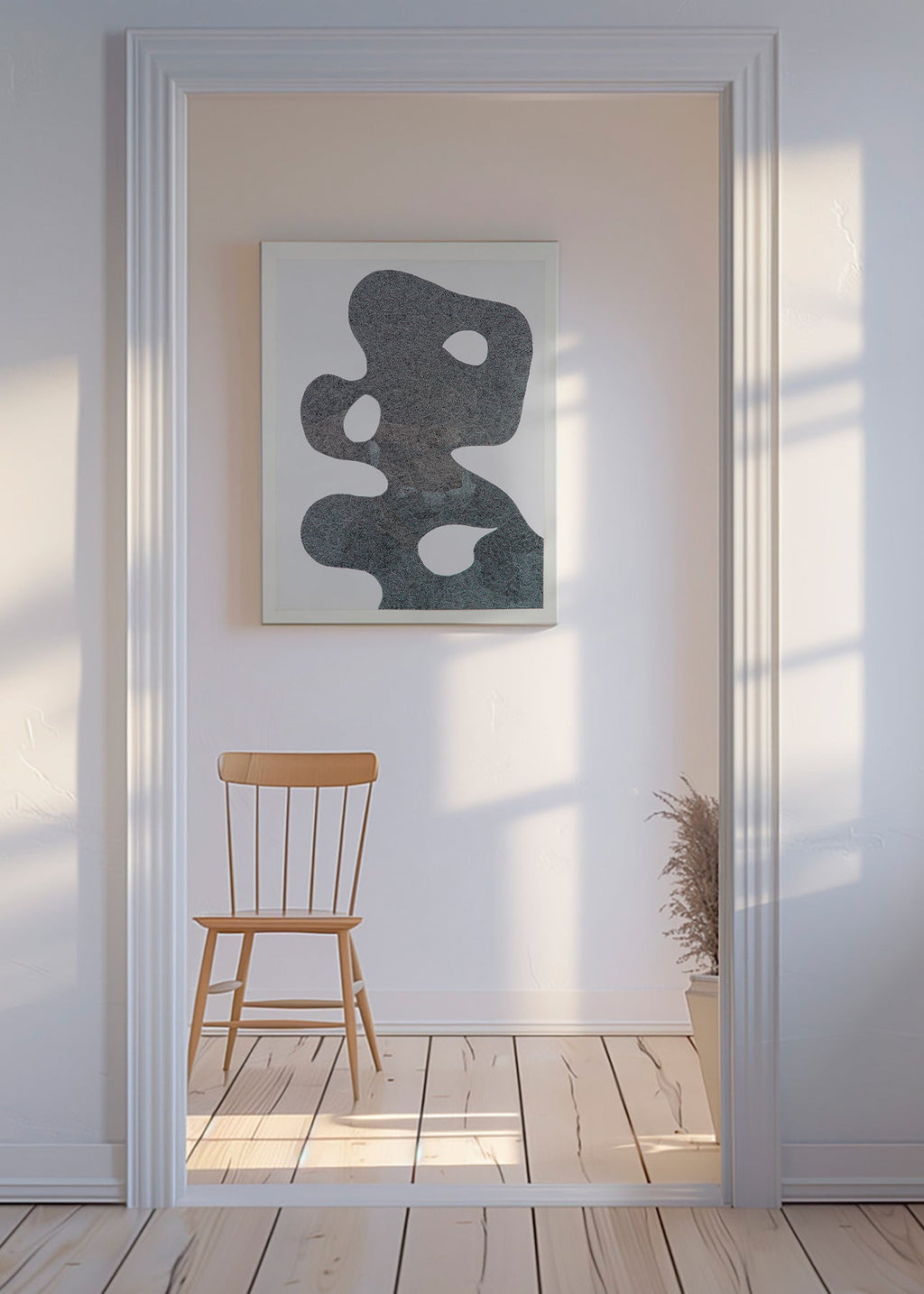 Gestipt abstract kunstwerk met grote silhouet – Canvas