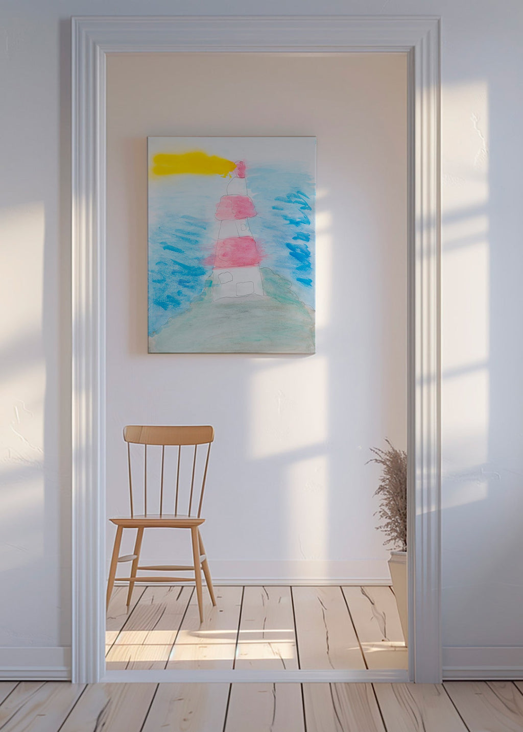 Landschapskunst: vuurtoren aquarel schets – Canvas
