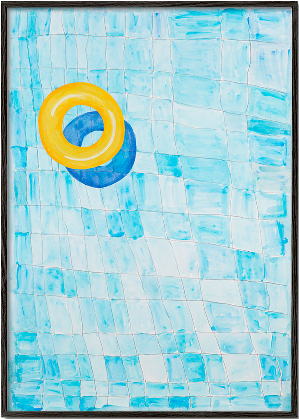 Minimalistisch kunstwerk met gele zwemring – Black Frame