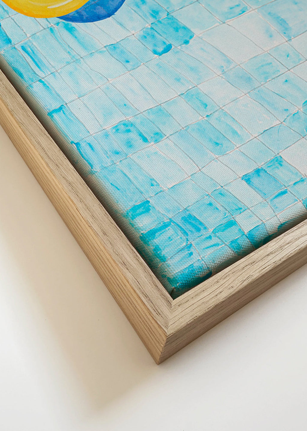 Minimalistisch kunstwerk met gele zwemring – Canvas detail