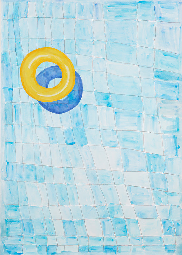 Minimalistisch kunstwerk met gele zwemring