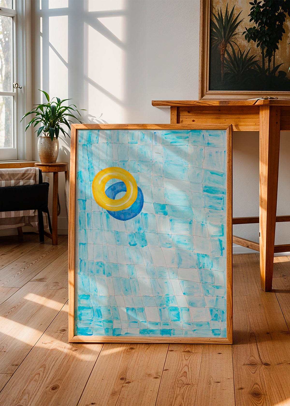 Minimalistisch kunstwerk met gele zwemring – Product1
