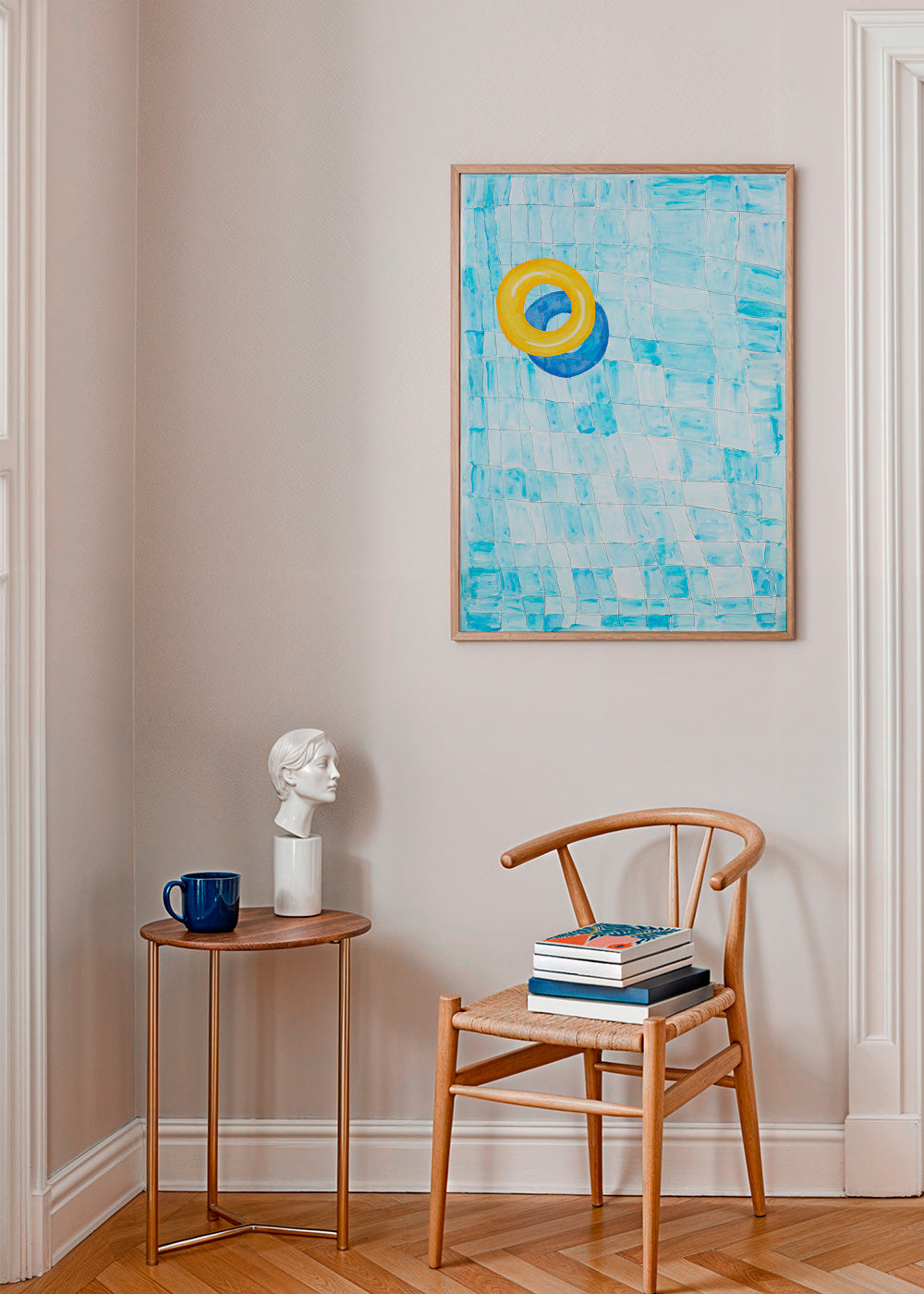Minimalistisch kunstwerk met gele zwemring – Product3
