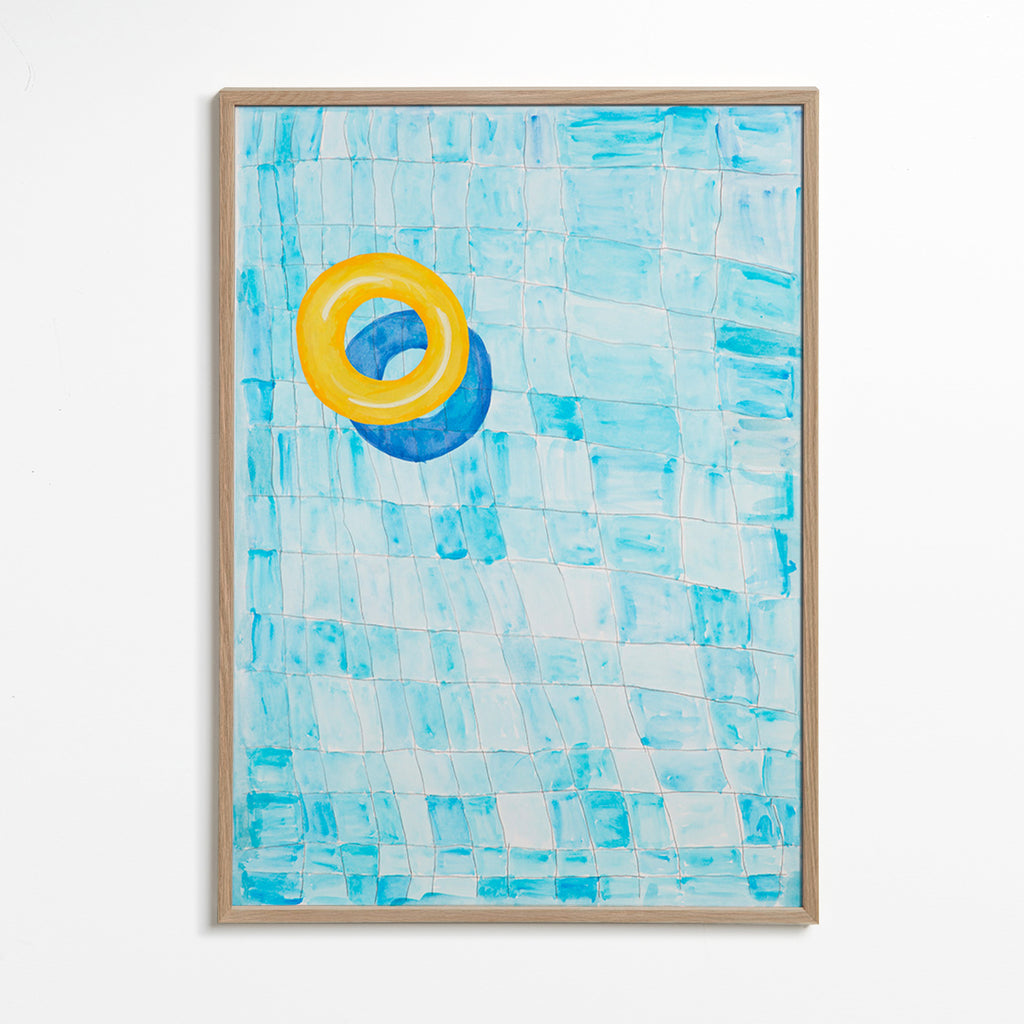 Minimalistisch kunstwerk met gele zwemring – Oak Frame