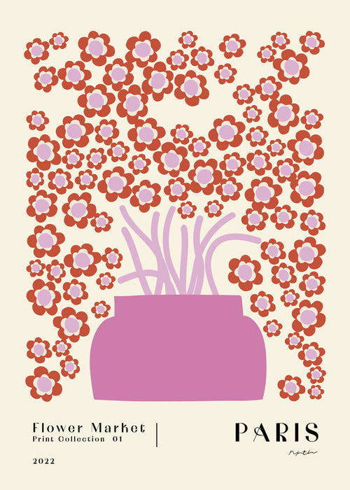 Botanische print Flower Market roze vaas