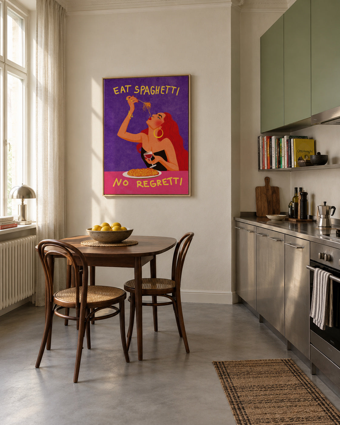 Eat spaghetti no regretti - Framed canvas in an interior