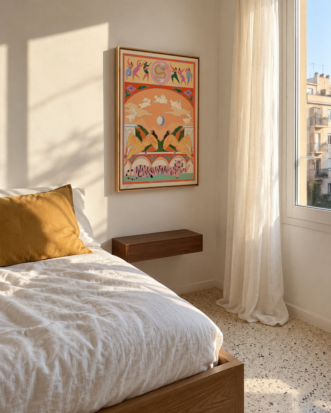 Rabbit Jumps Over the Moon - Framed canvas in an interior