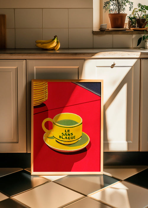 Keuken kunst geel kopje met tekst