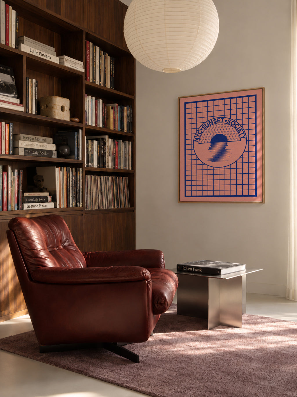 Nyc Sunset Society Blue - Framed canvas in an interior