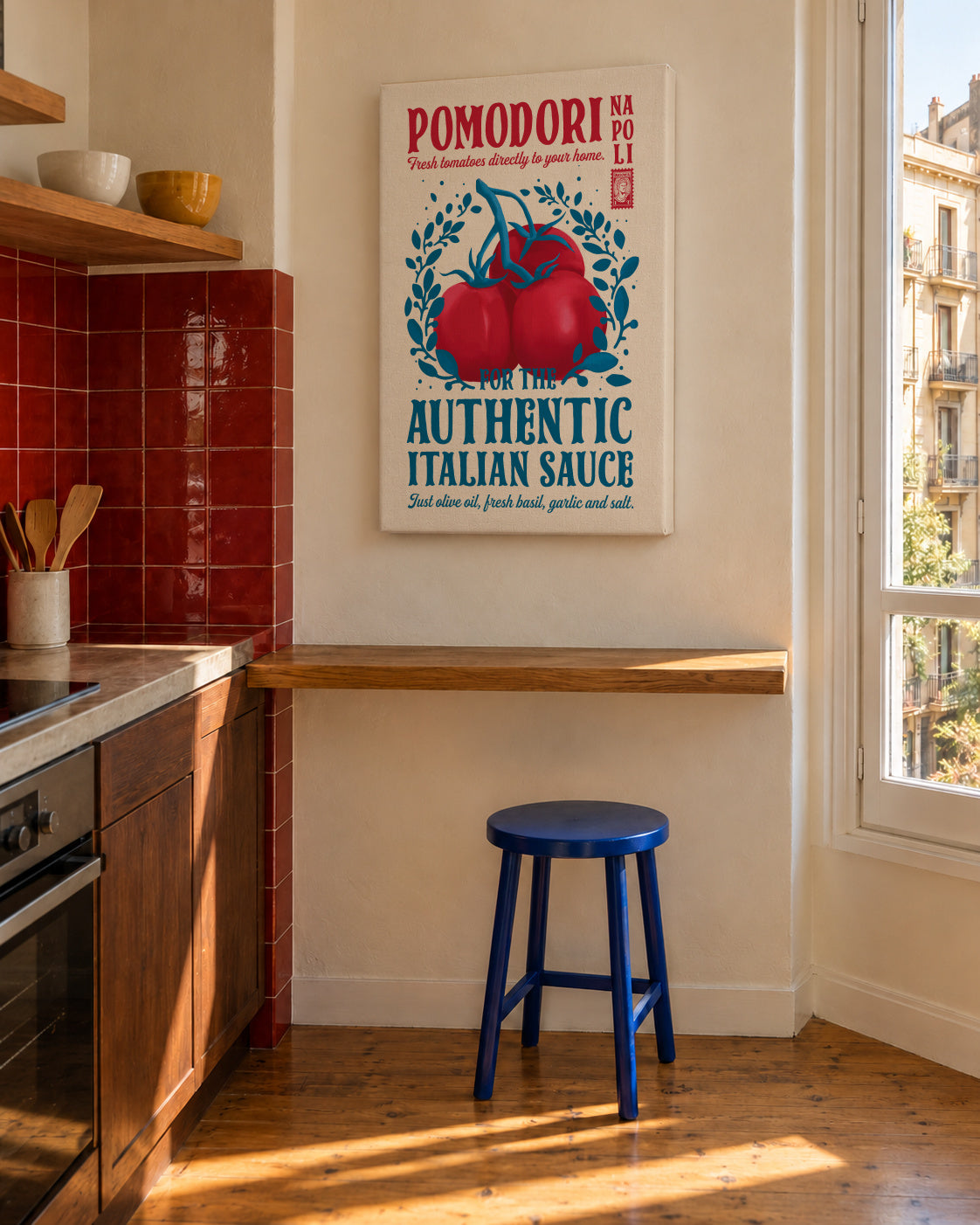Pomodori Kitchen print - Unframed canvas in an interior