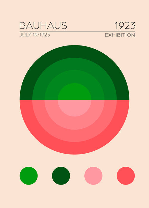 Geometrische poster Bauhaus groen en roze cirkel