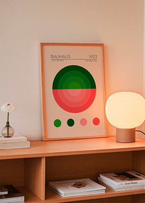 Geometrische poster Bauhaus groen en roze cirkel