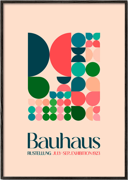 Geometrische Bauhaus-poster met blokken en typografie