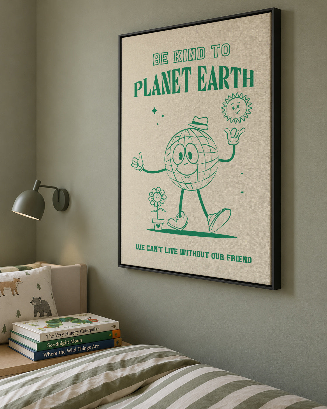 Be Kind Planet Earth - Framed canvas in an interior
