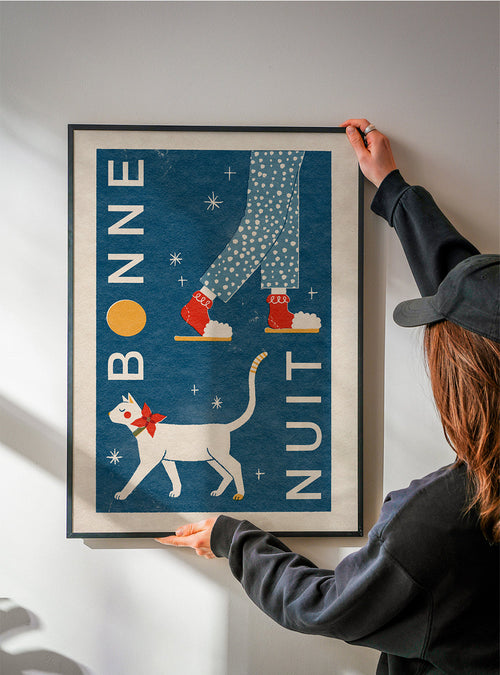 Katillustratie met nachtelijk thema