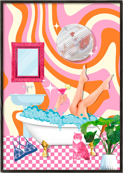 Pop-illustratie met bad en discobal