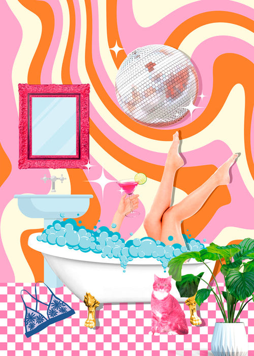 Pop-illustratie met bad en discobal