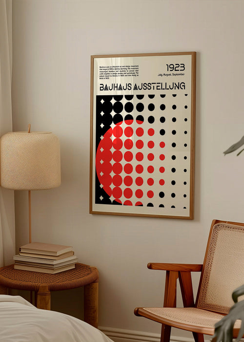 Geometrische Bauhaus-poster met rode halve cirkels