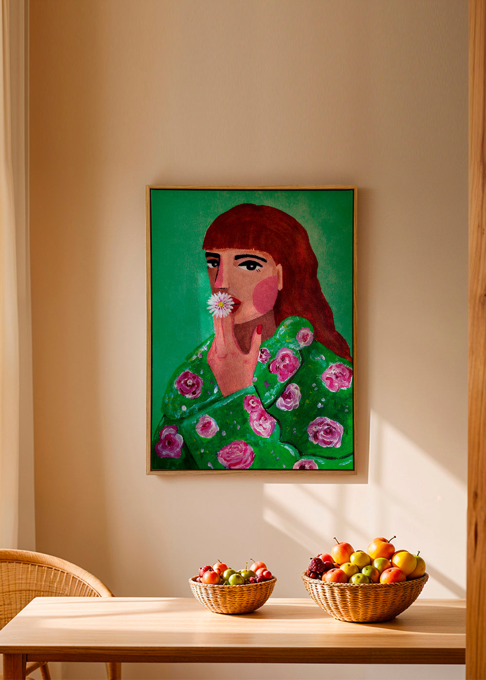 Botanische poster: vrouwenportret met madelief